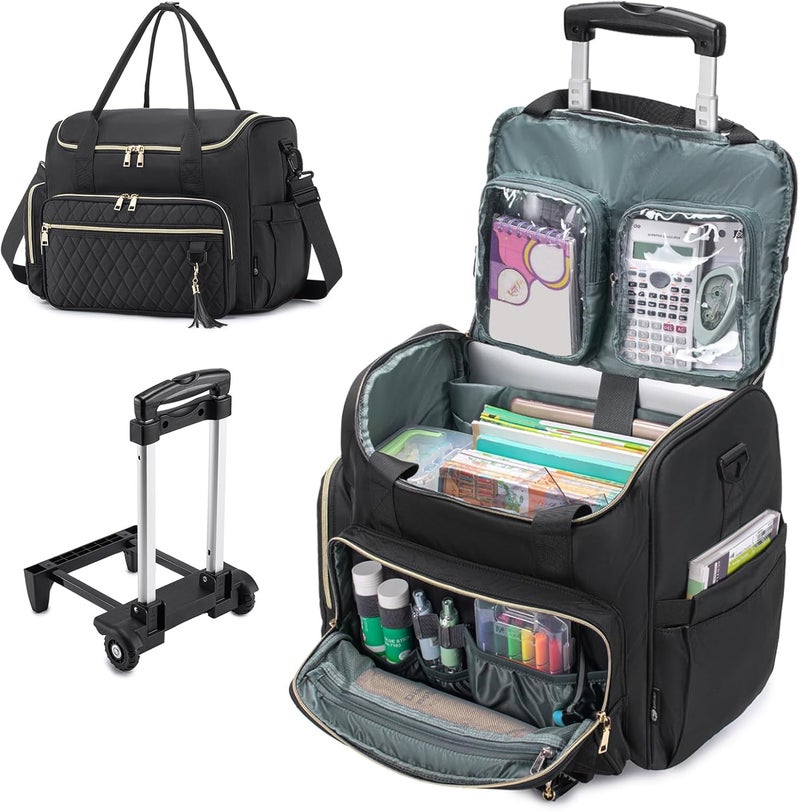 SUCIKORIO Rolling Laptop Bag 17.3 Inch 3 IN 1 Rolling Briefcase for Women Waterproof Teacher Tote Bag With Wheels - Image 1